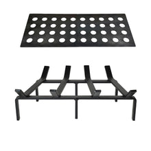 Ember retainer with round holes above a rectangular fireplace grate