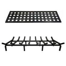 Ember retainer with round holes above a tapered fireplace grate
